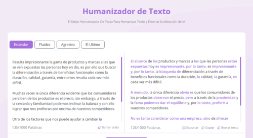Captura de pantalla de la herramienta IA Humanizador de Texto