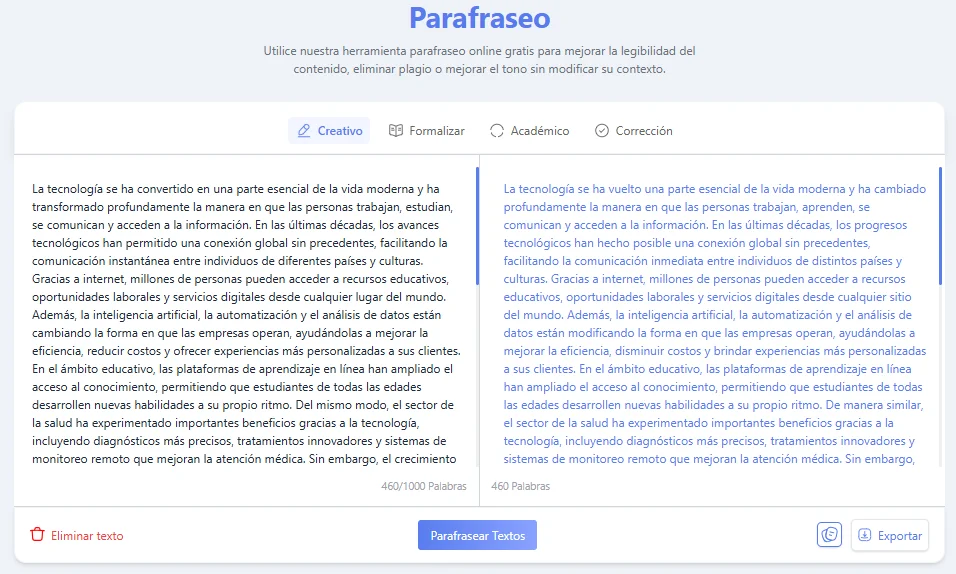 Parafraseo.co para crear textos web más claros.